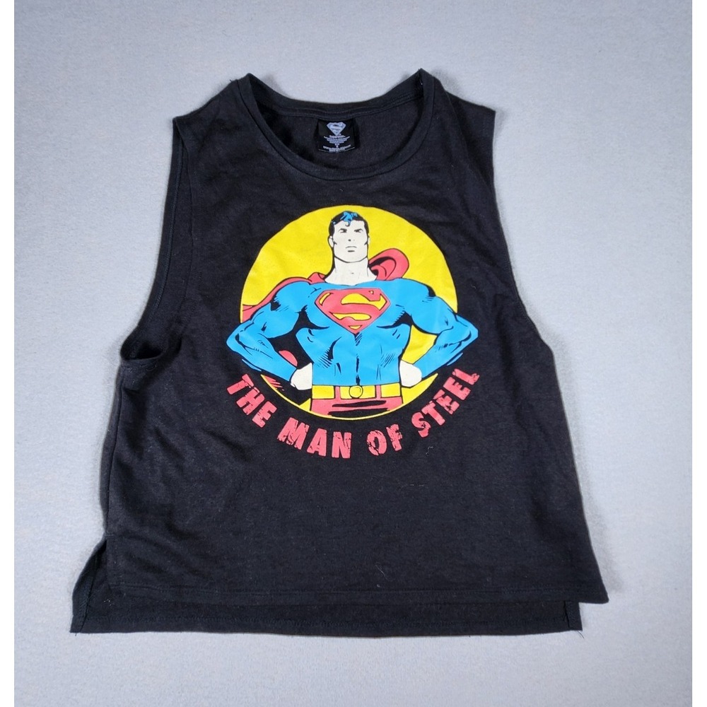 Superman The Man of Steel Black Graphic Print Sleeveless Crop Tank Top S